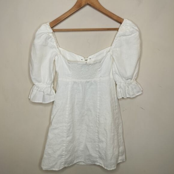 Aritzia Wilfred Cream Puff Sleeve Linen Mini Dress - Picture 4 of 5